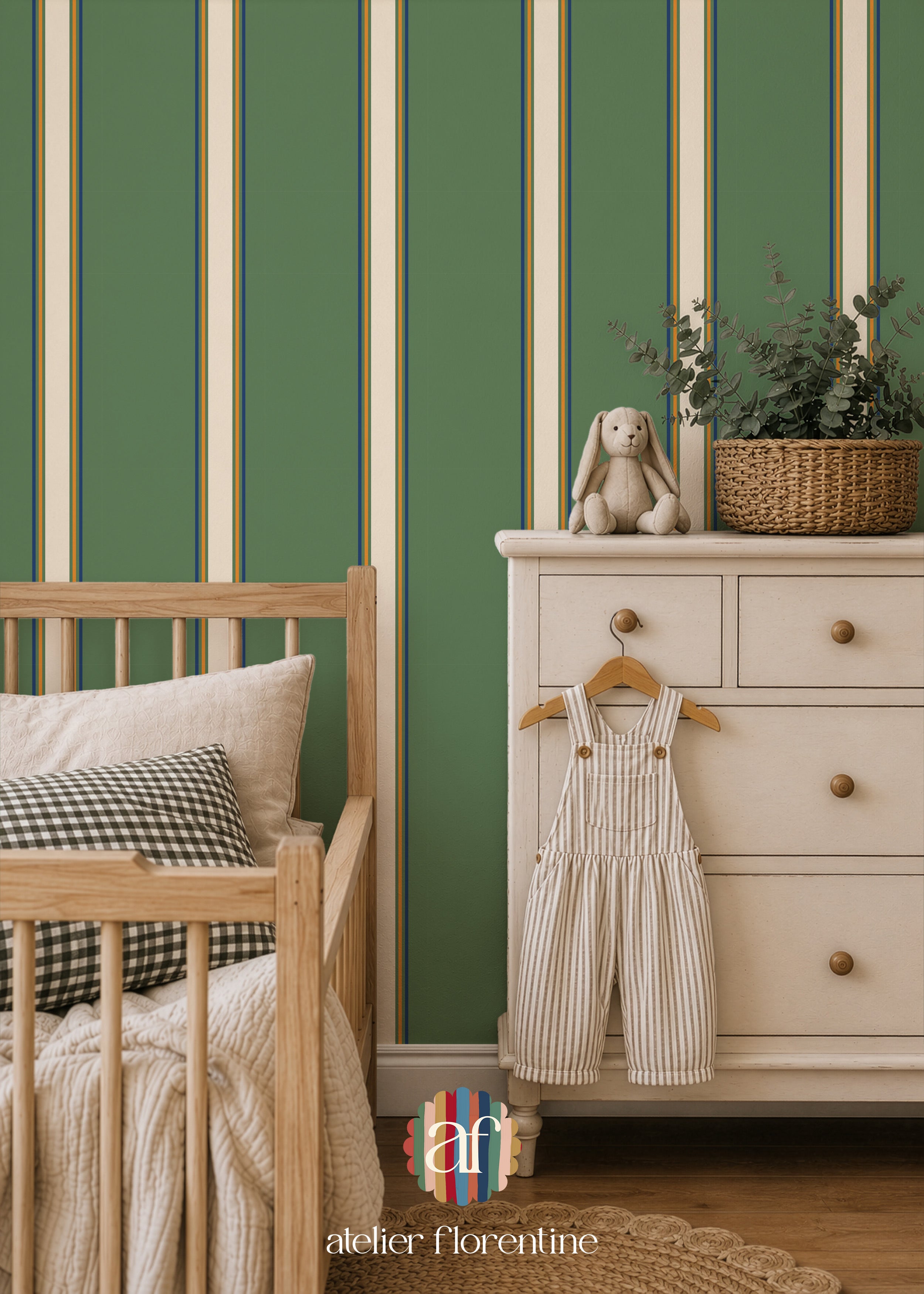 Wallpaper College Stripe - Cream and Green