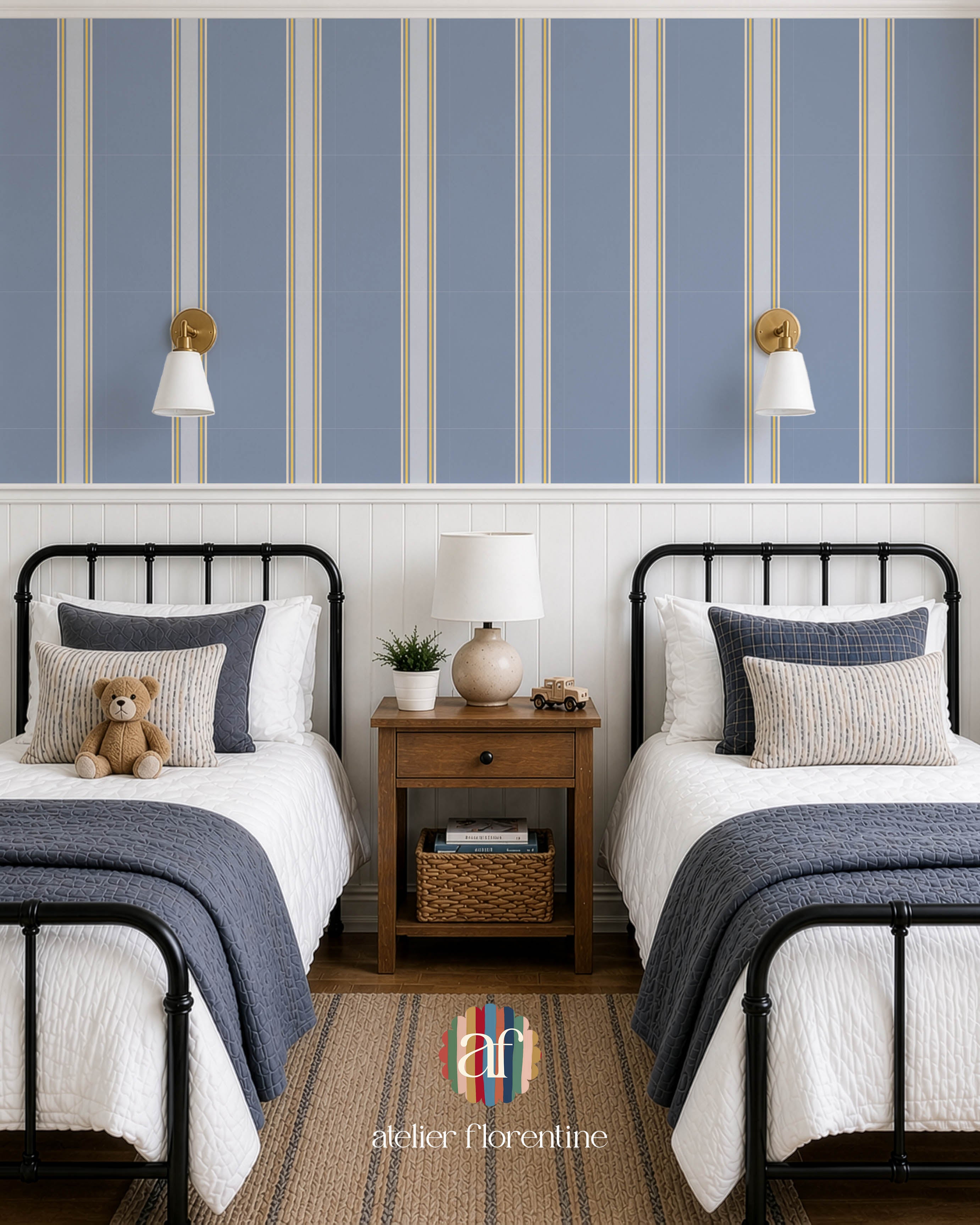 Wallpaper College Stripe - Blue and Yellow