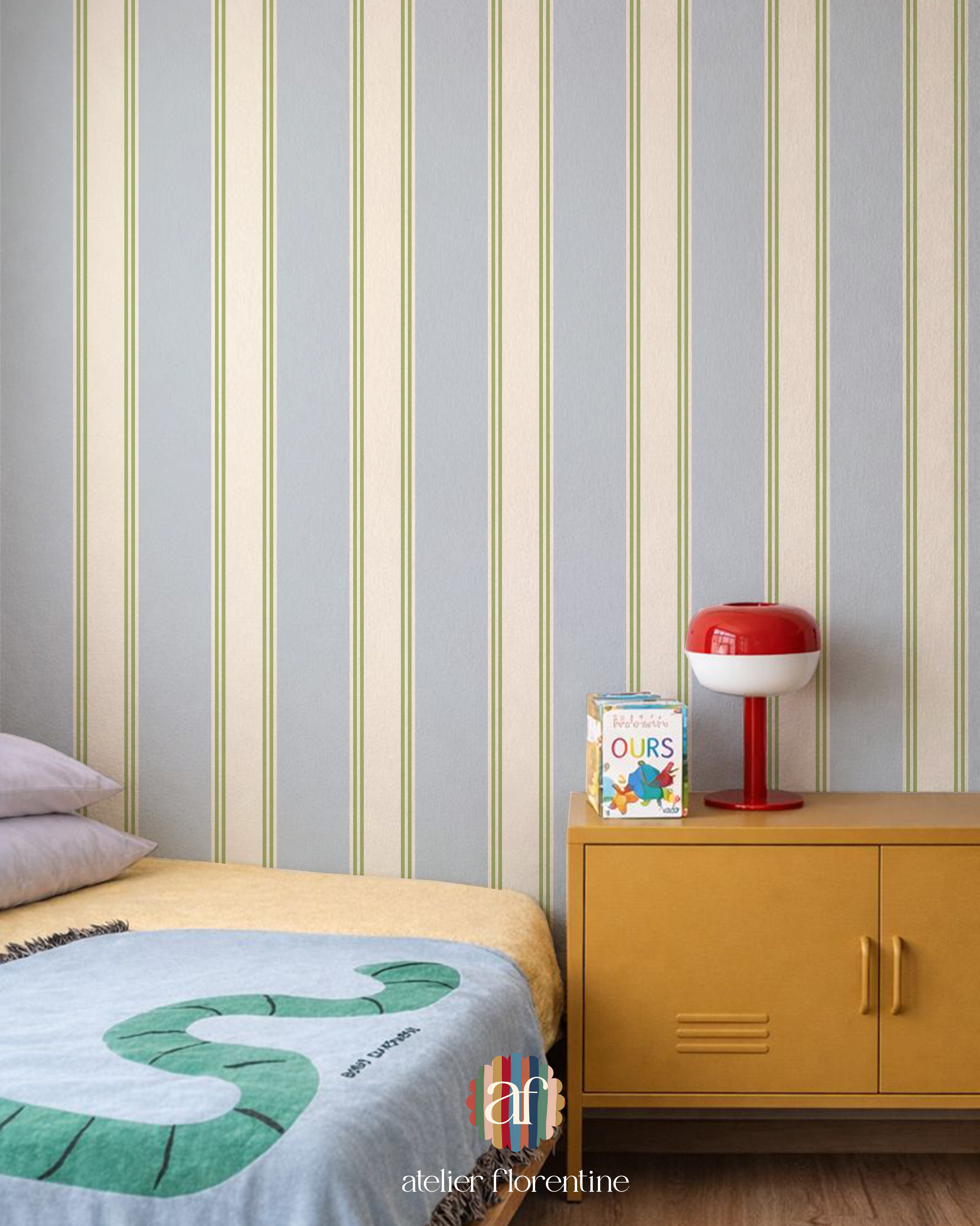 Wallpaper Double Striped - Blue and Green