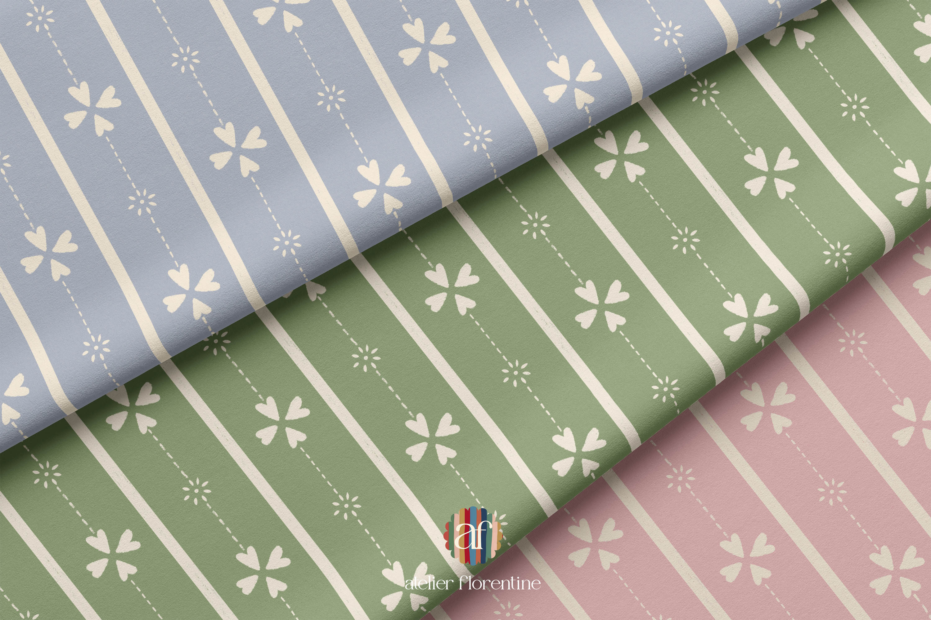 Nursery Fabric - Cottage Stripe Blue Cream