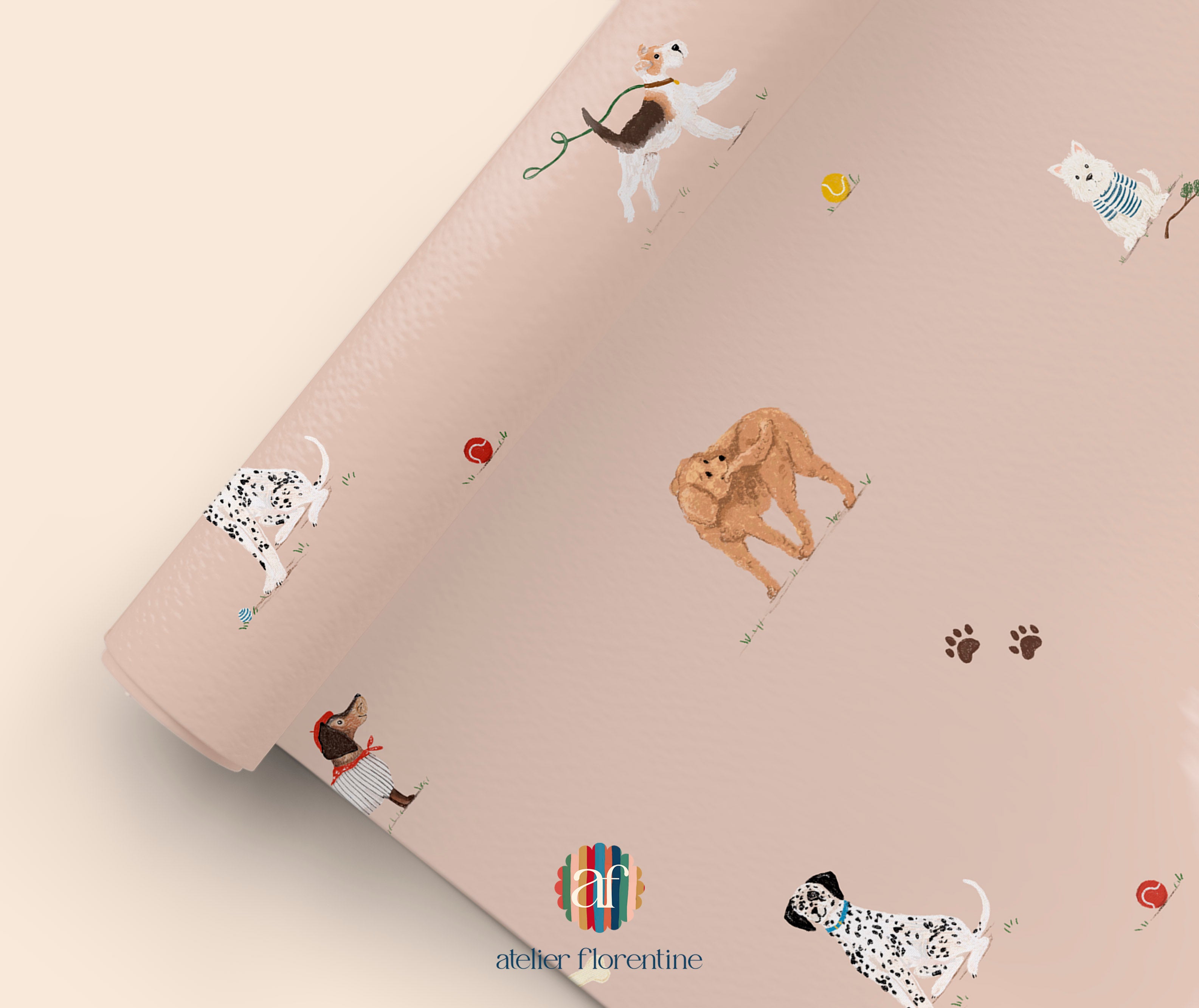 Playful Dog Wallpaper for Kids and Children’s Rooms