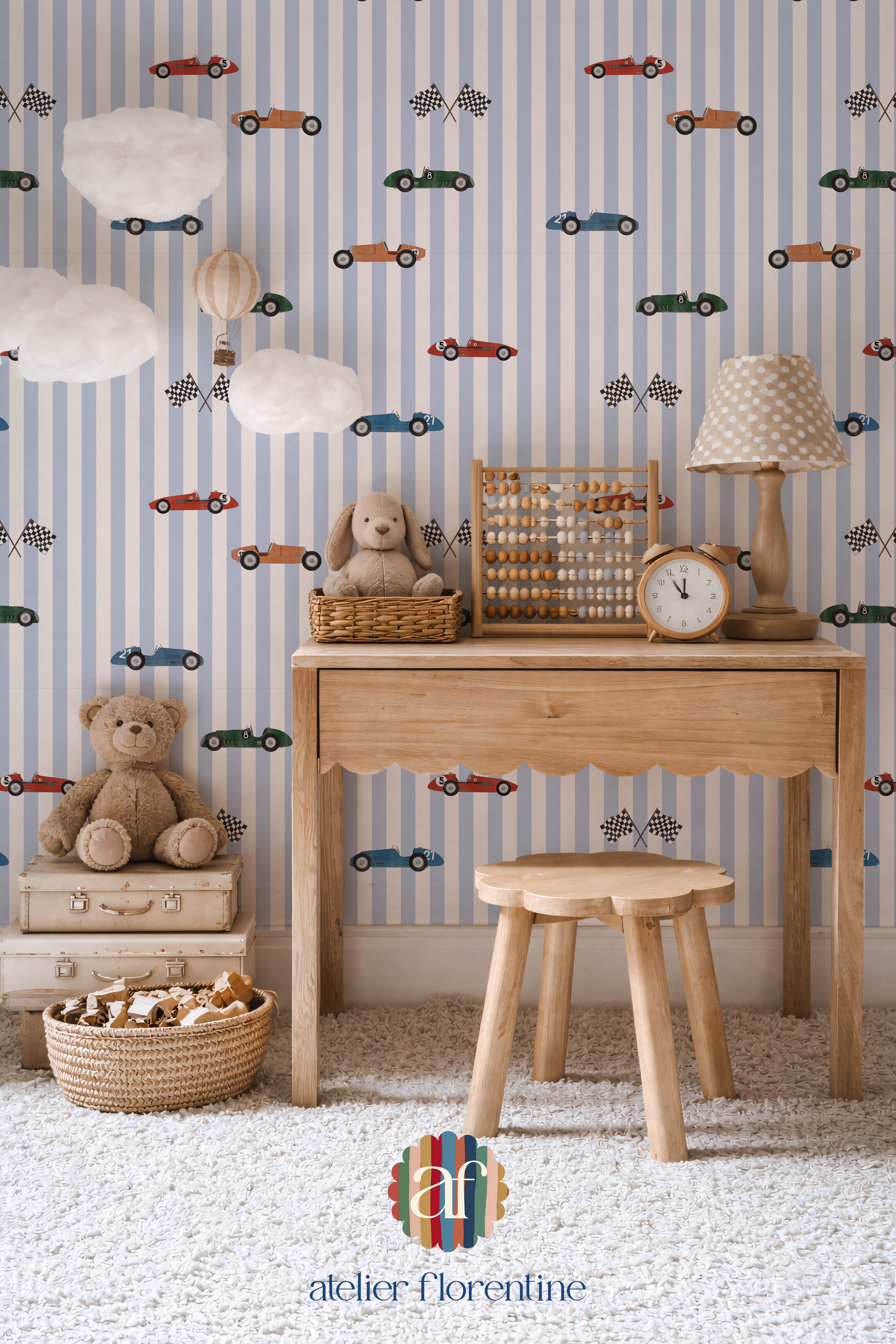 Wallpaper Race Cars - Stripes Blue