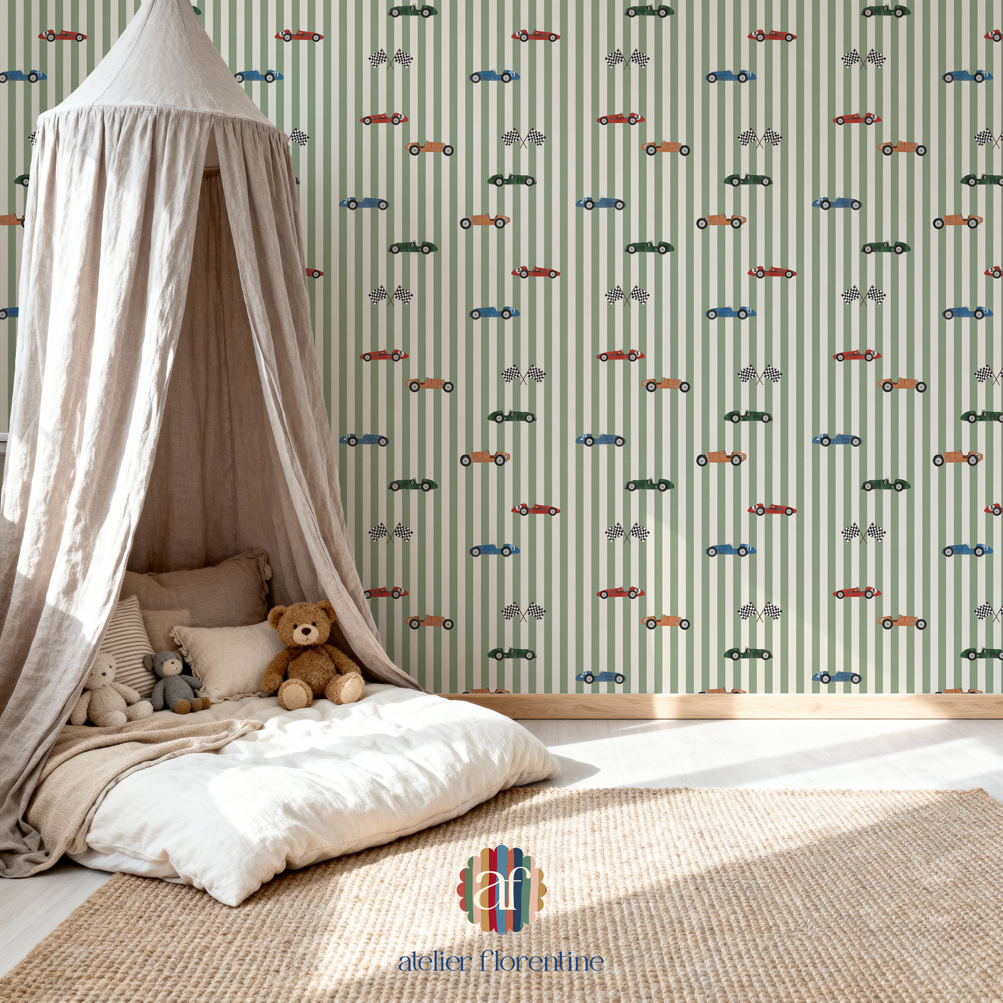 Wallpaper Race Cars - Stripes Green