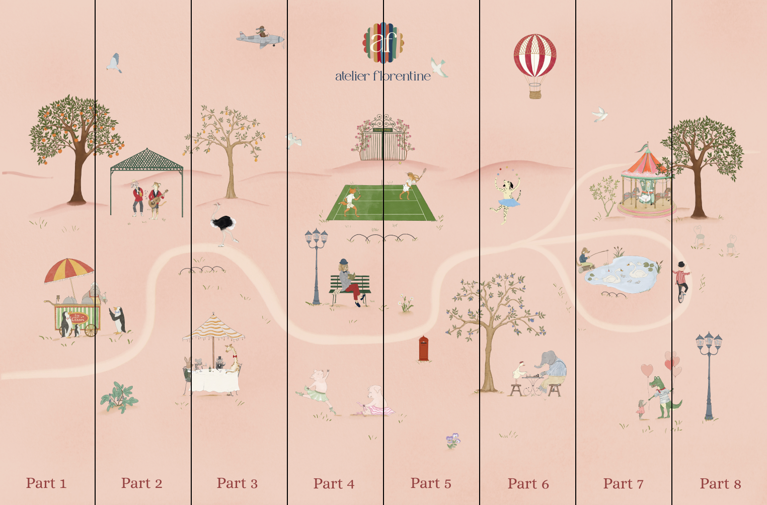 wallpaper for girls, park wallpaper, animals, pink, wallpapers, cute nursery decor