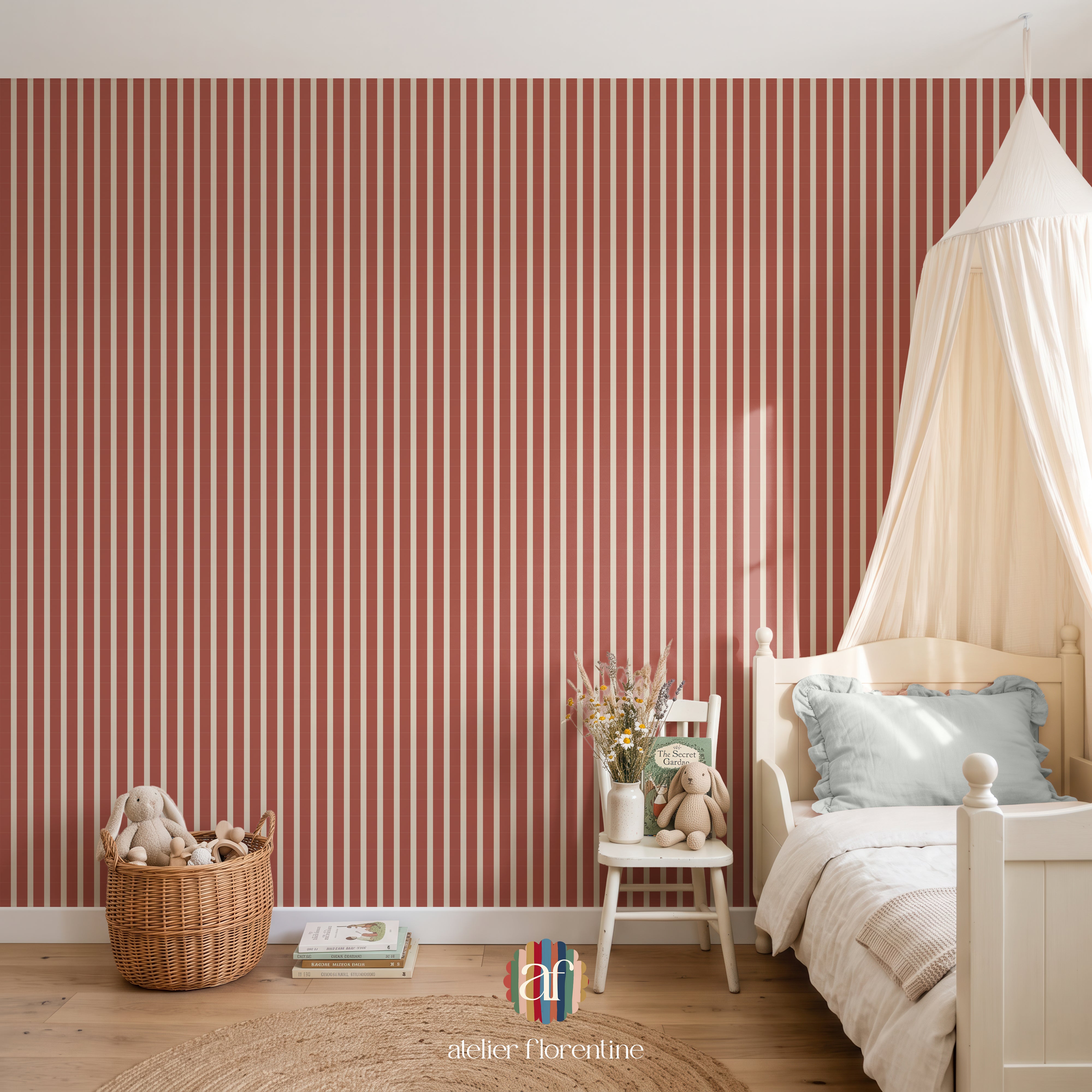 Wallpaper Small Stripes - Brick