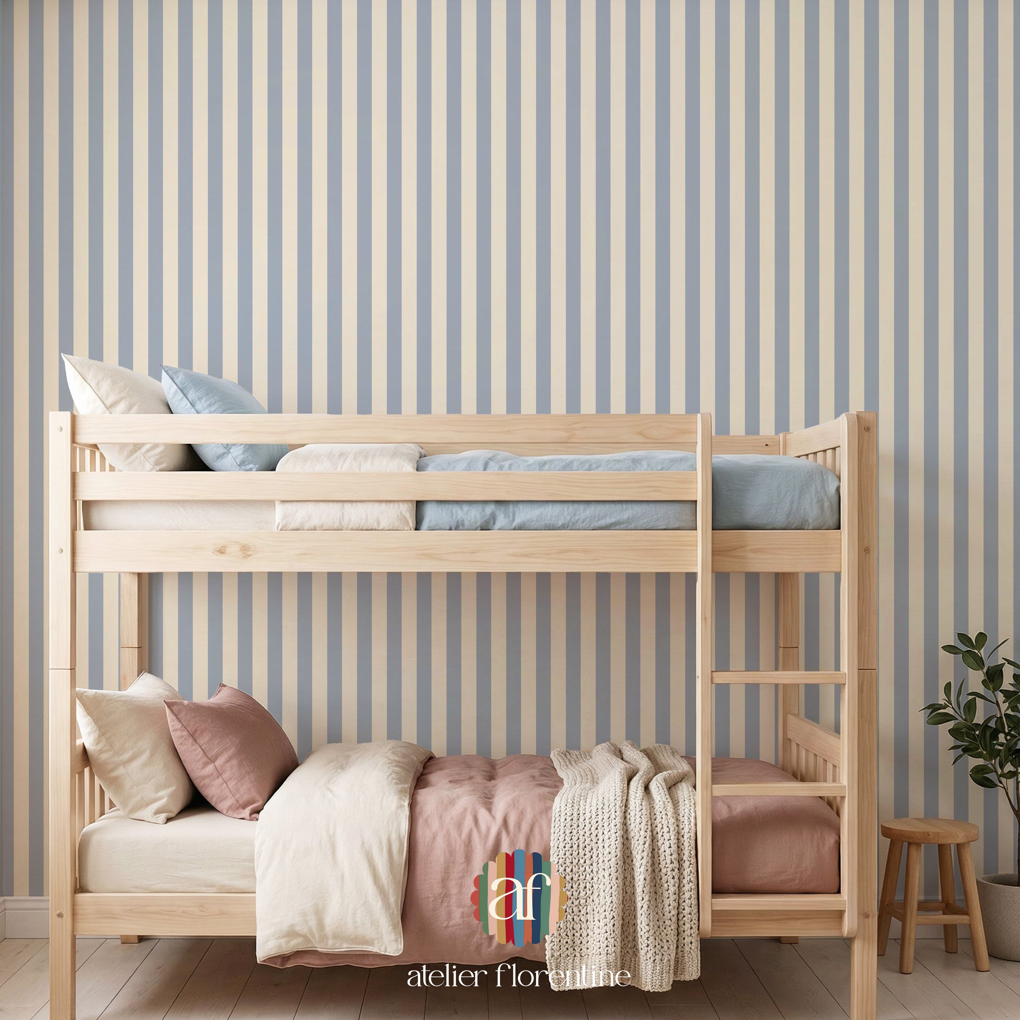 Wallpaper Small Stripes - Ocean Blue
