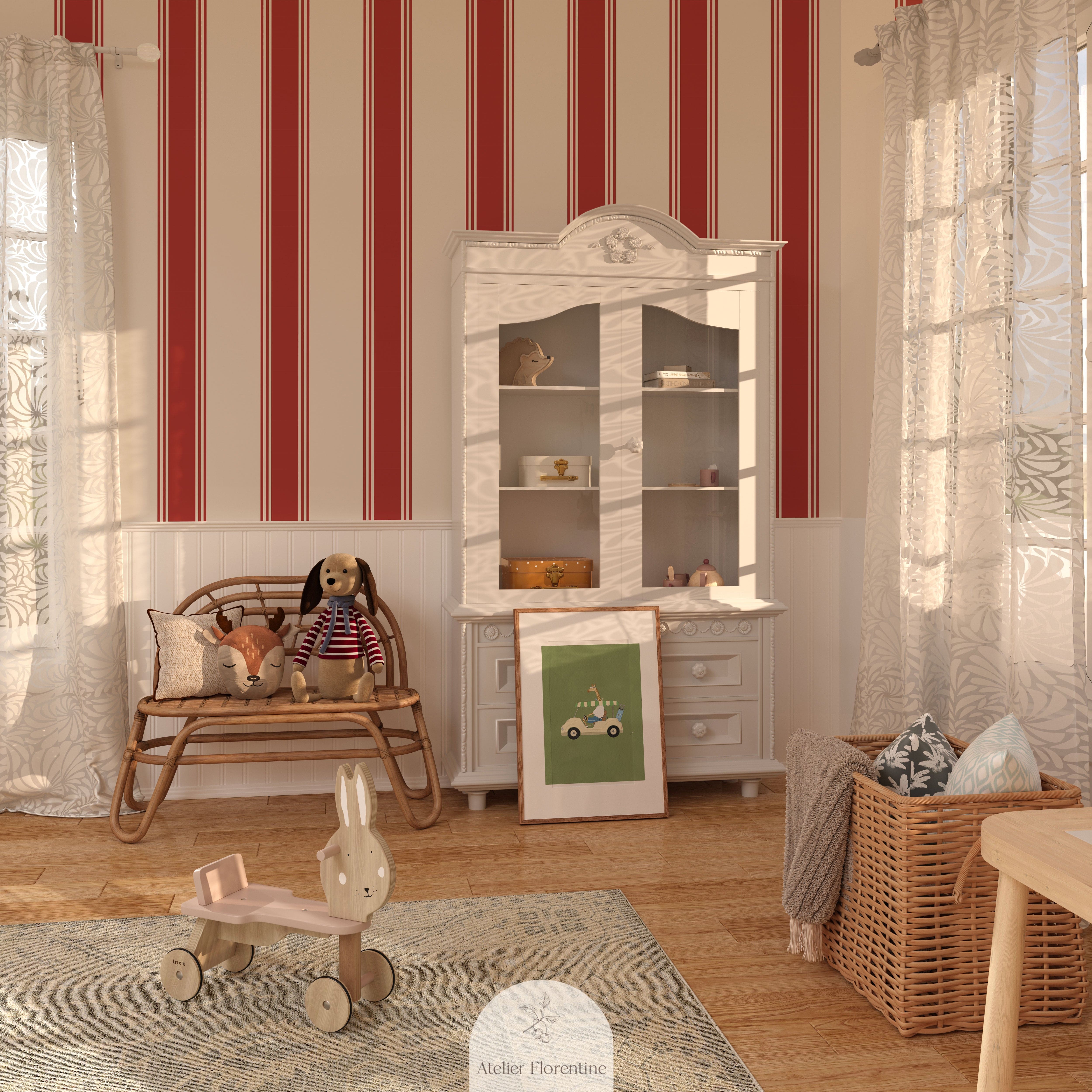Red striped wallpaper children's wallpapers for kids and nursery 