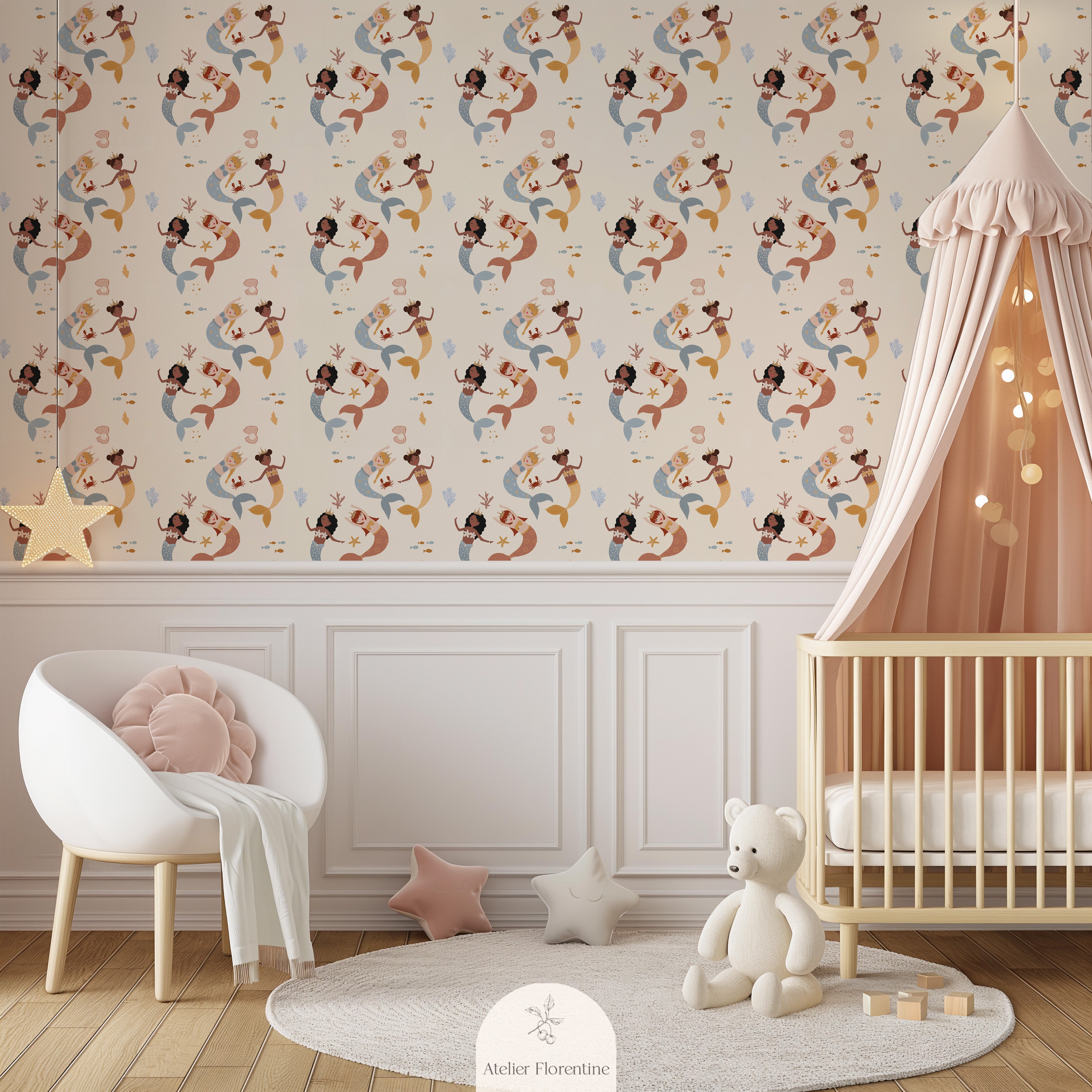Wallpaper for kids, mermaids wallpaper, mermaid girls room, children's wallpapers 