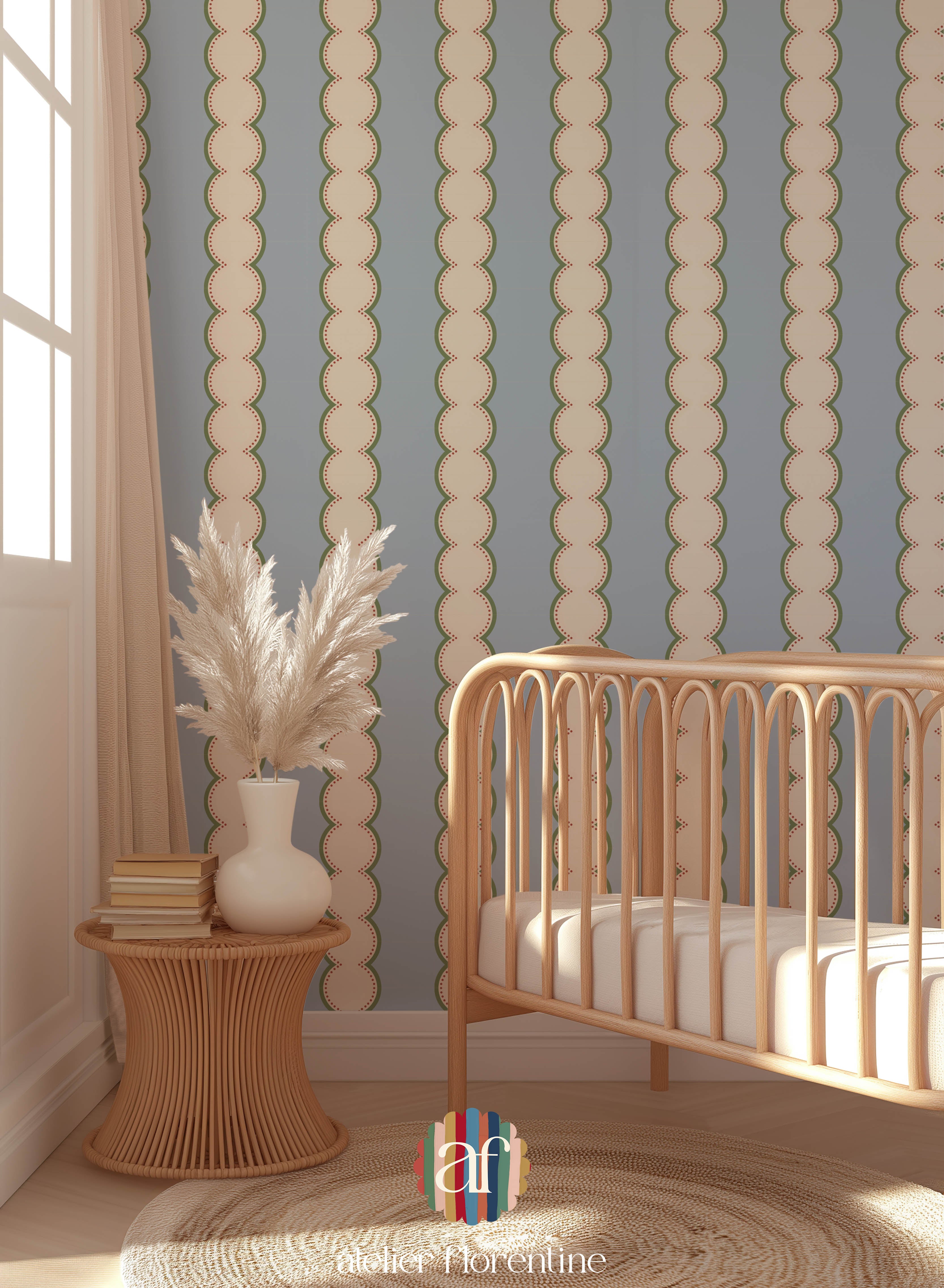 Wallpaper Bobbin Stripes - Cream Blue