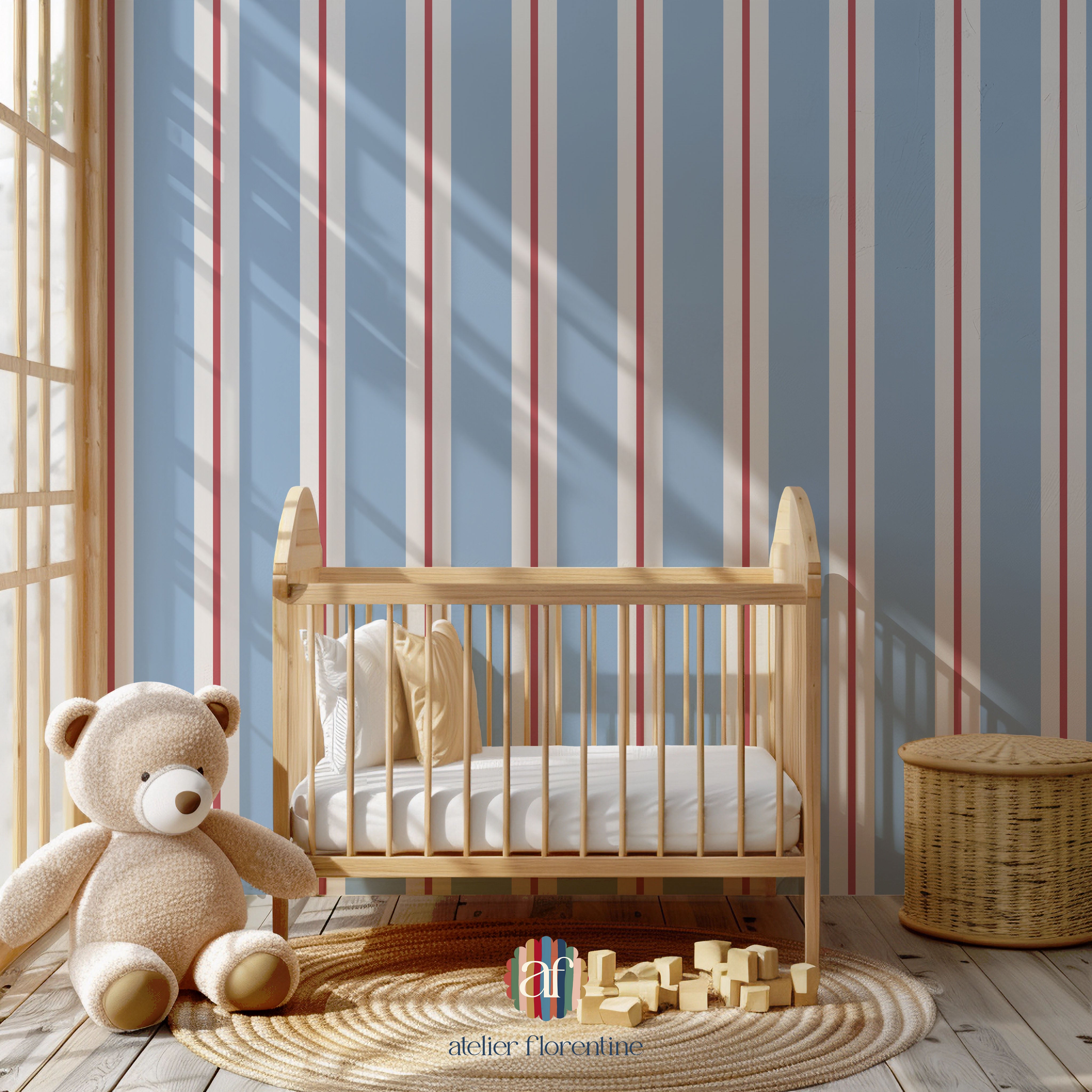 Wallpaper Bold Stripes - Blue Red