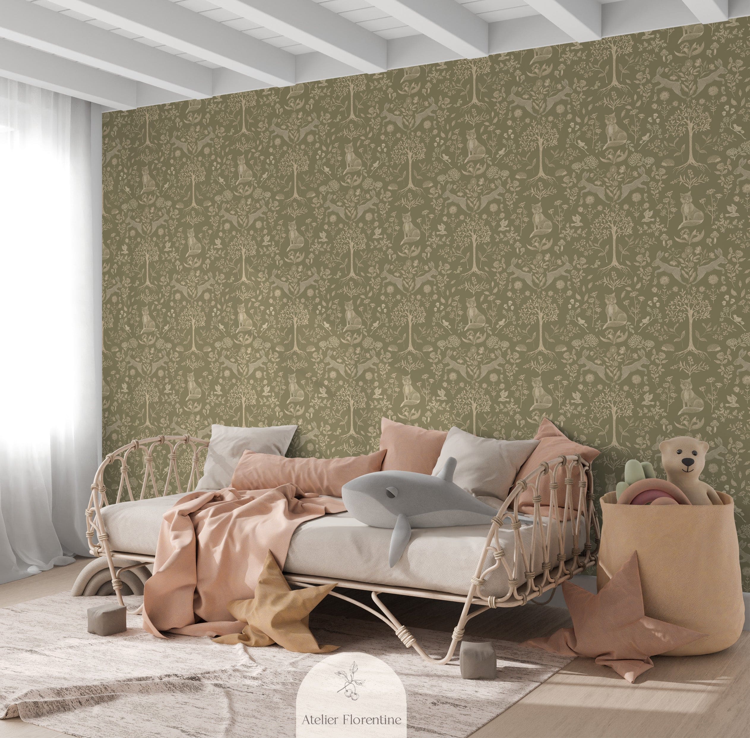 Children's wallpaper forest animals green nursery kids decoration room wallpapers