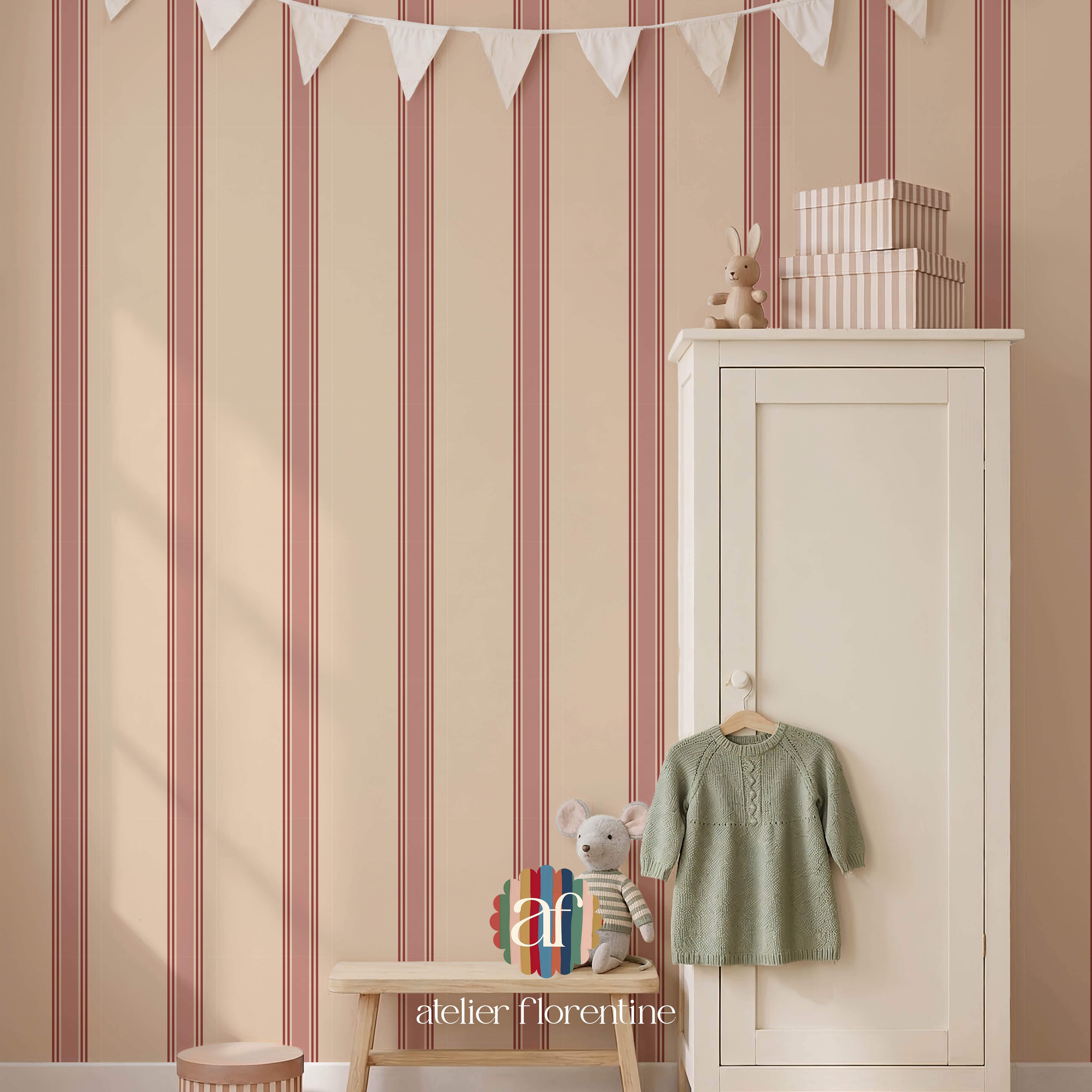 Wallpaper College stripe - Pink and Red