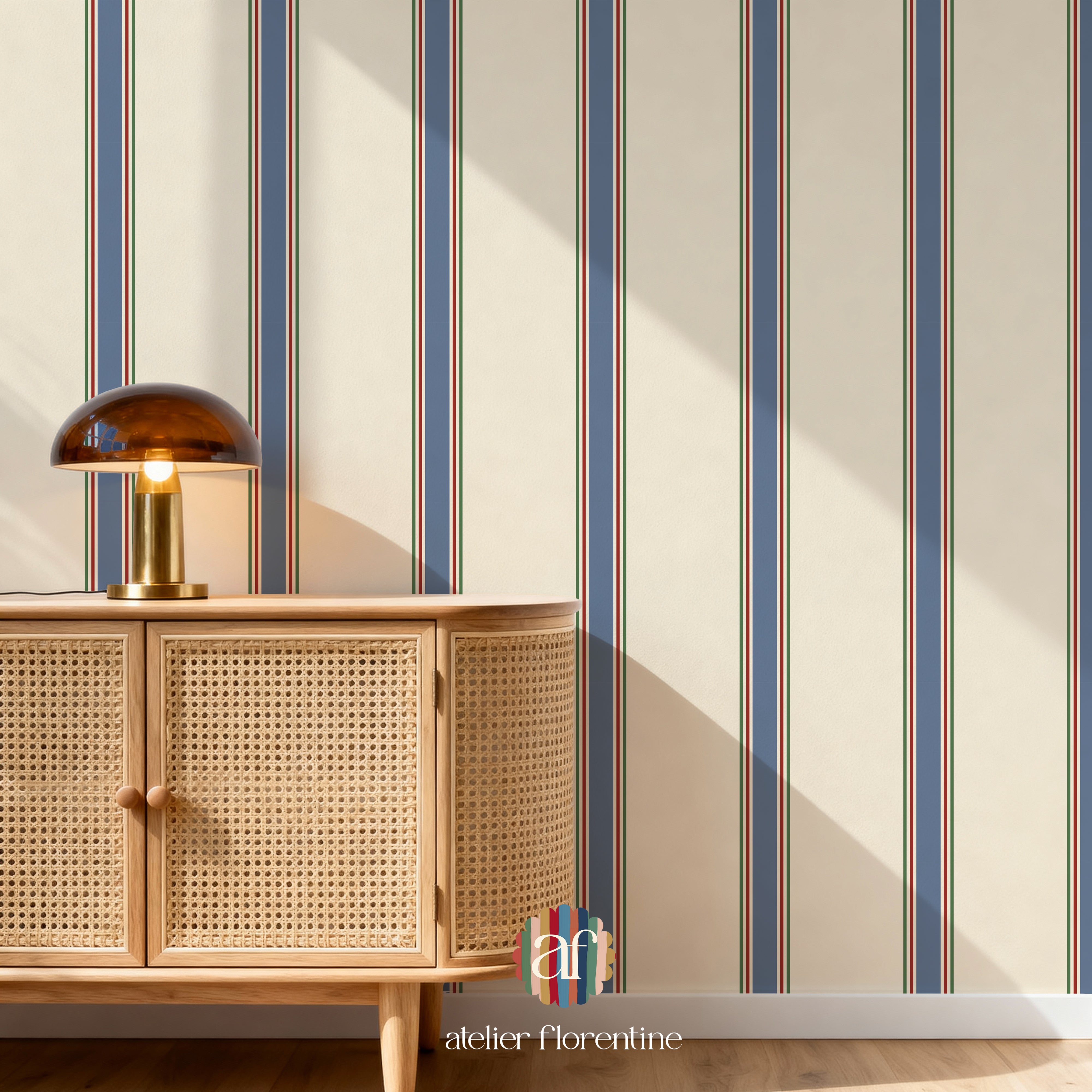 Wallpaper College Stripe -Blue, Red and Cream