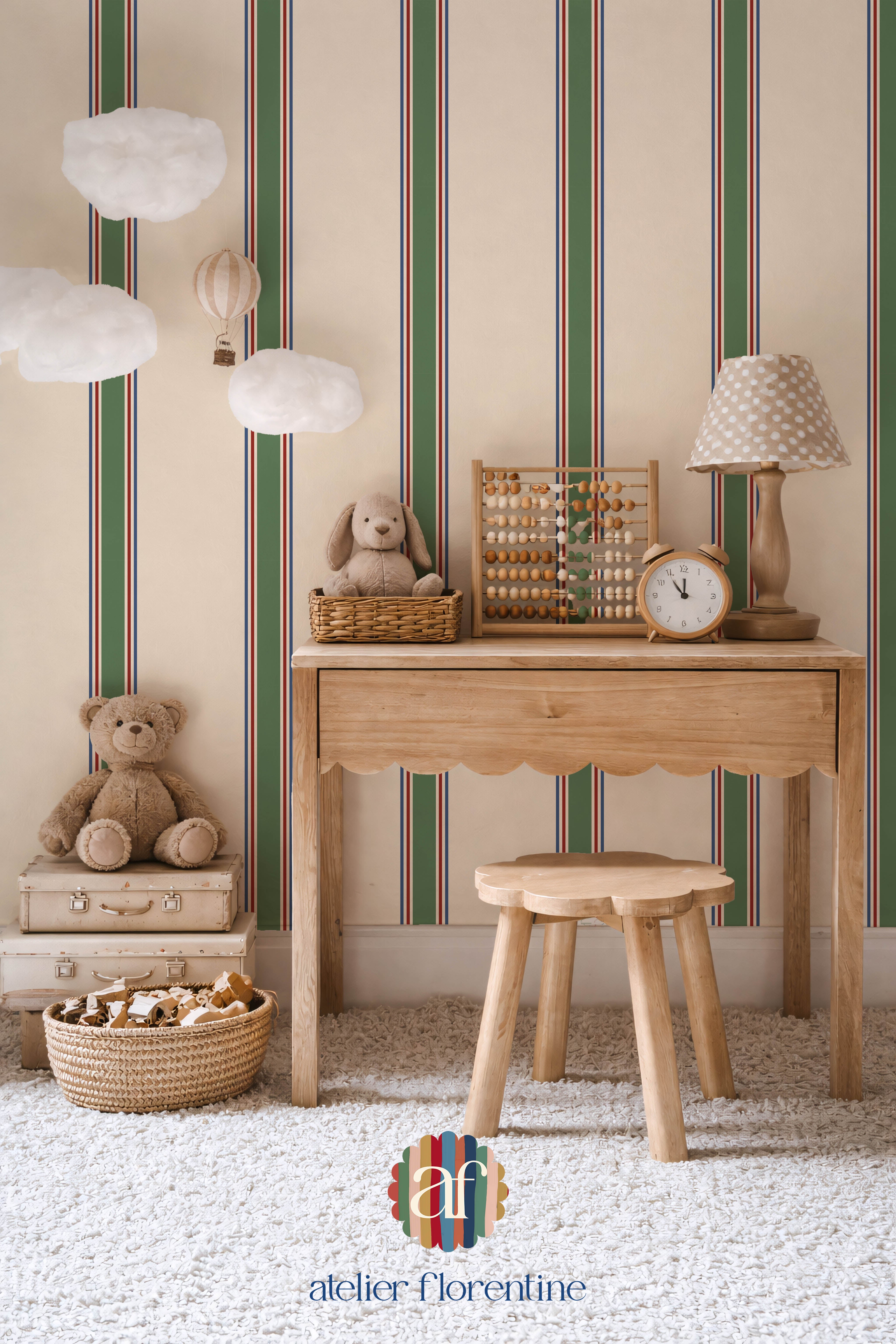 Wallpaper College Stripe - Green, Red and Blue