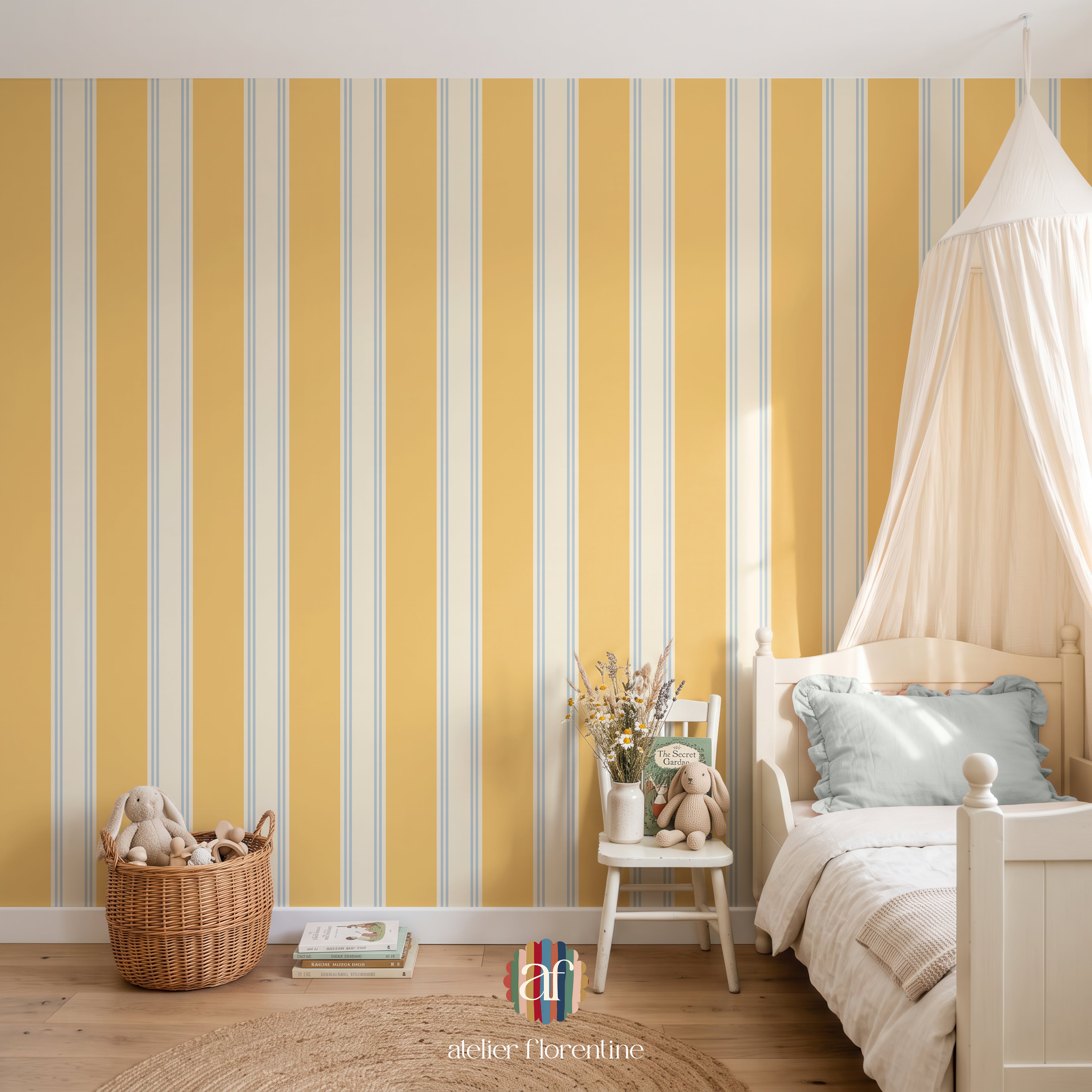 Wallpaper Double Striped - Yellow Blue