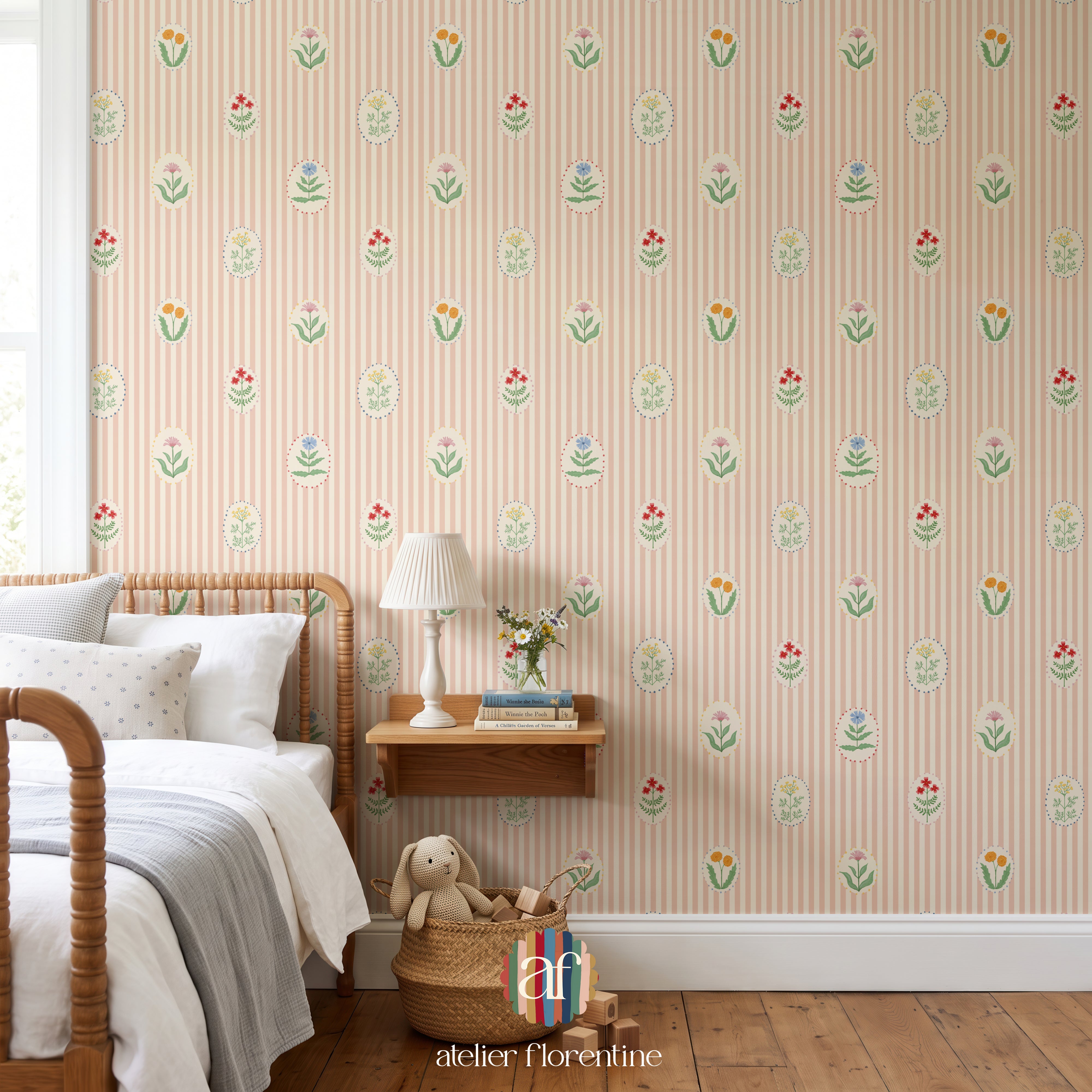 Wallpaper Flower Garden - Striped Pink