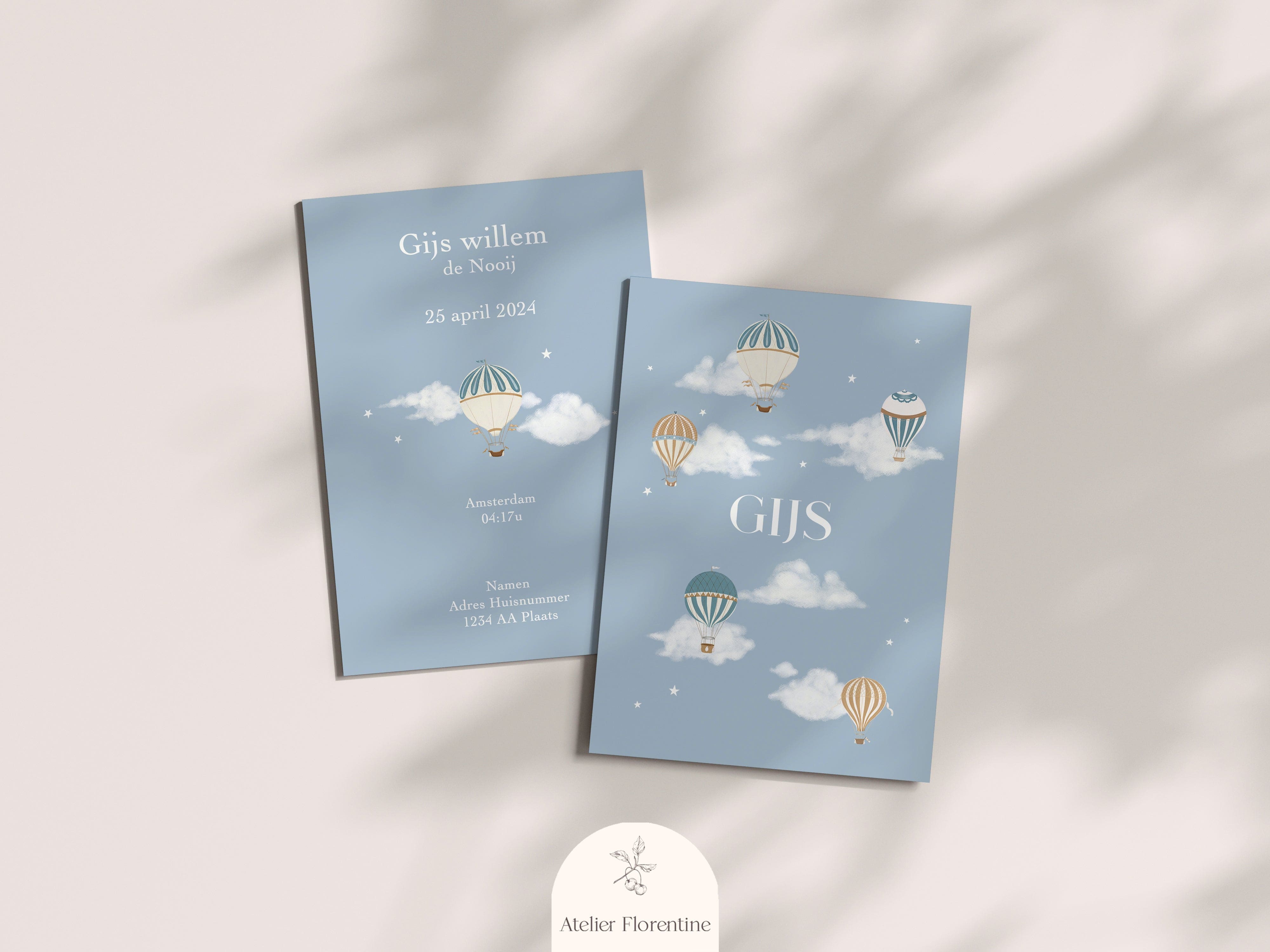 Birth hot air balloons card