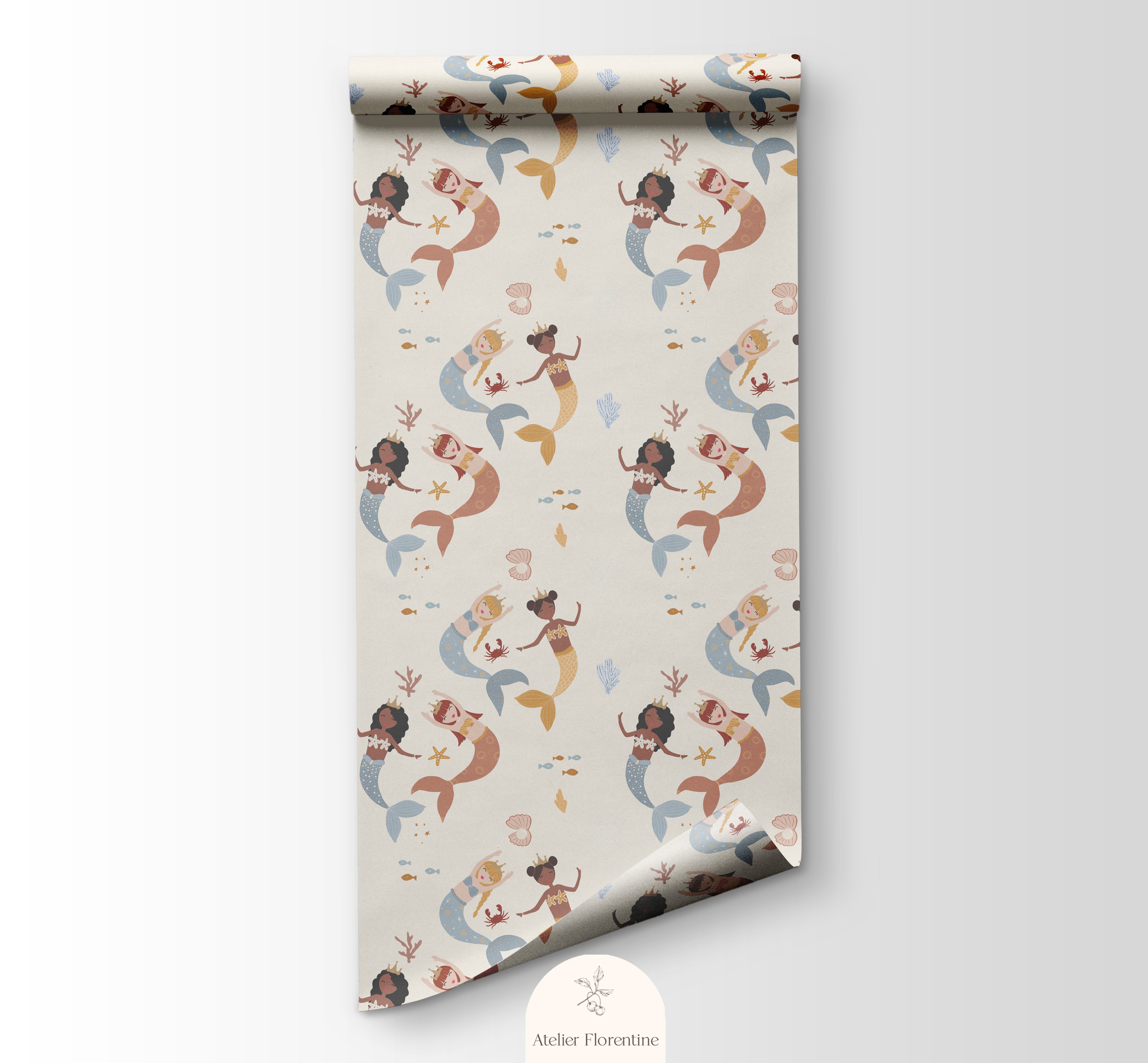 Wallpaper for kids, mermaids wallpaper, mermaid girls room, children's wallpapers 