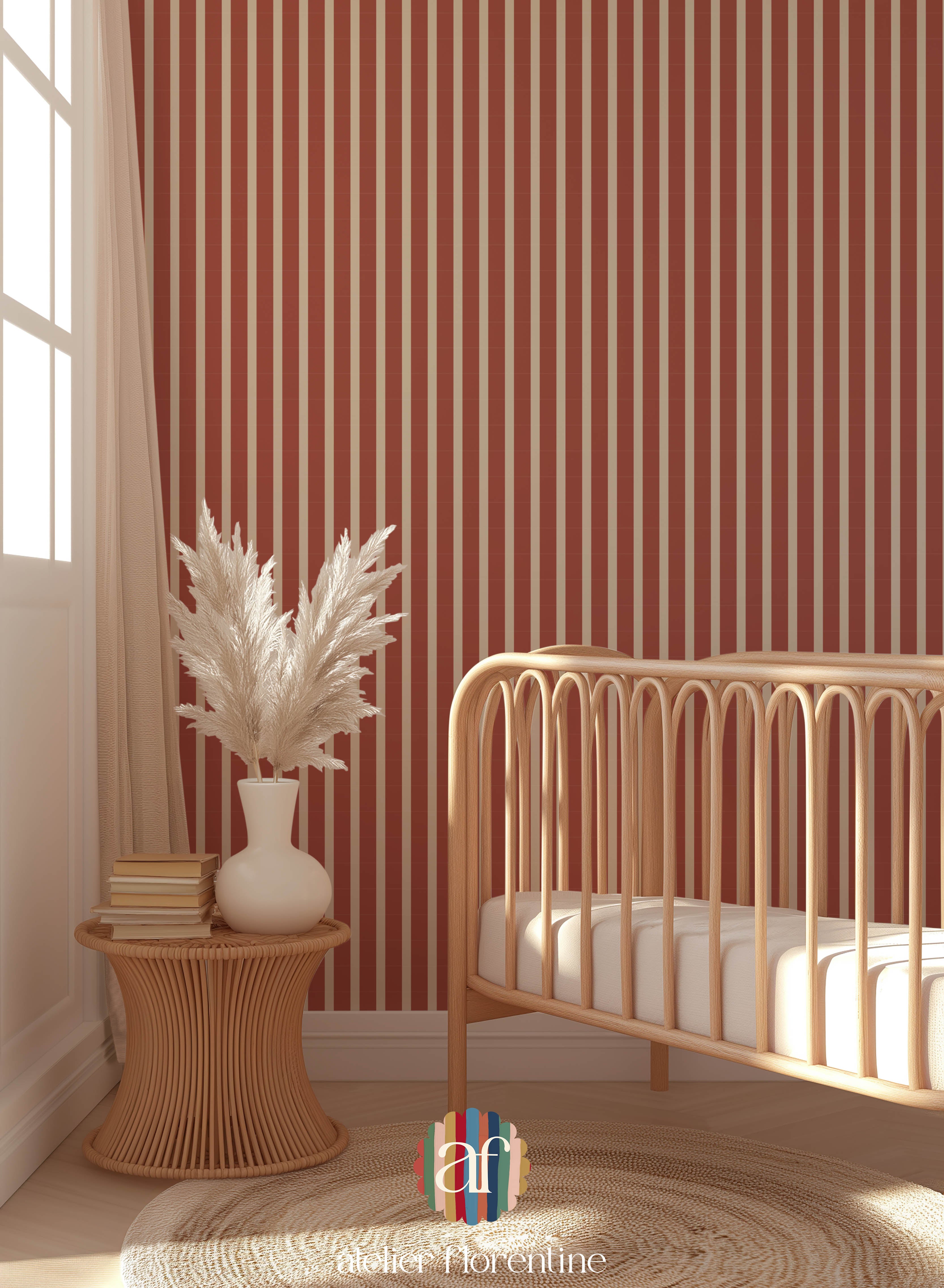Wallpaper Small Stripes - Brick