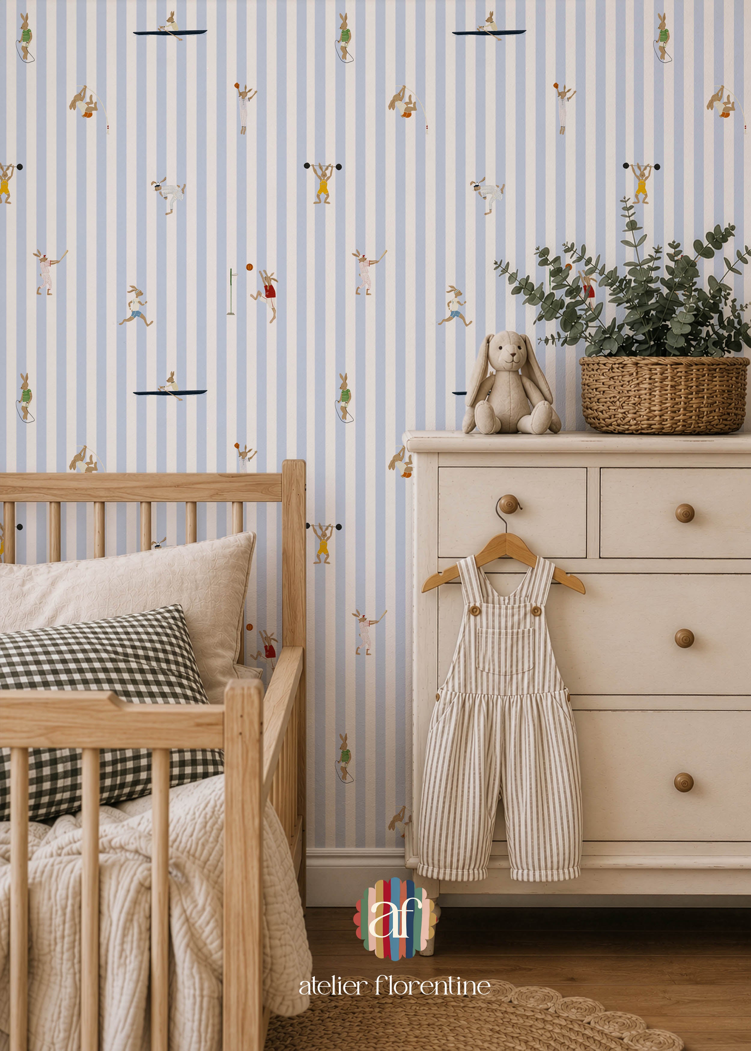 Wallpaper Sports Bunnies - blue stripes