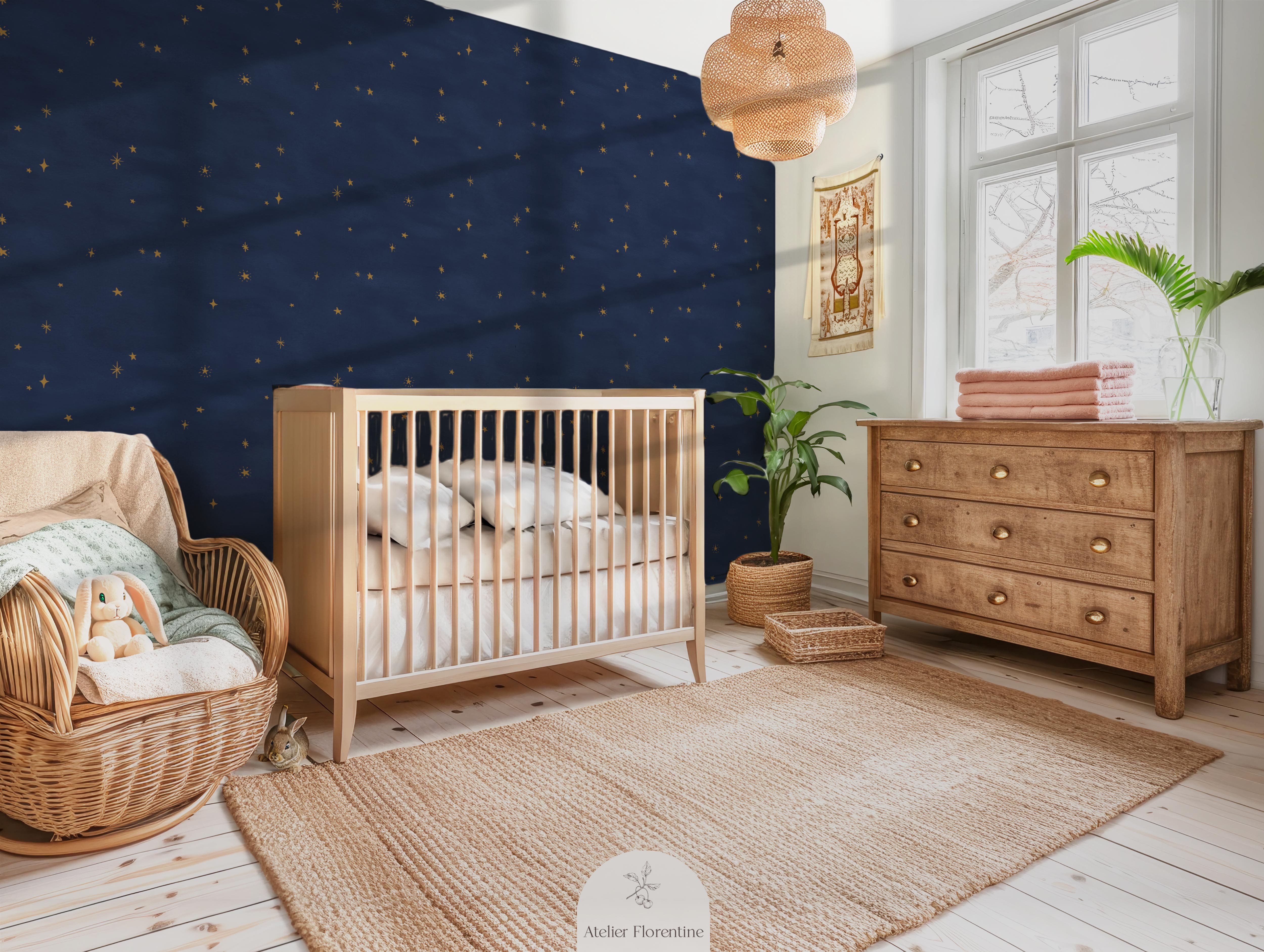 children's wallpaper stars, midnight sky, nursery decor