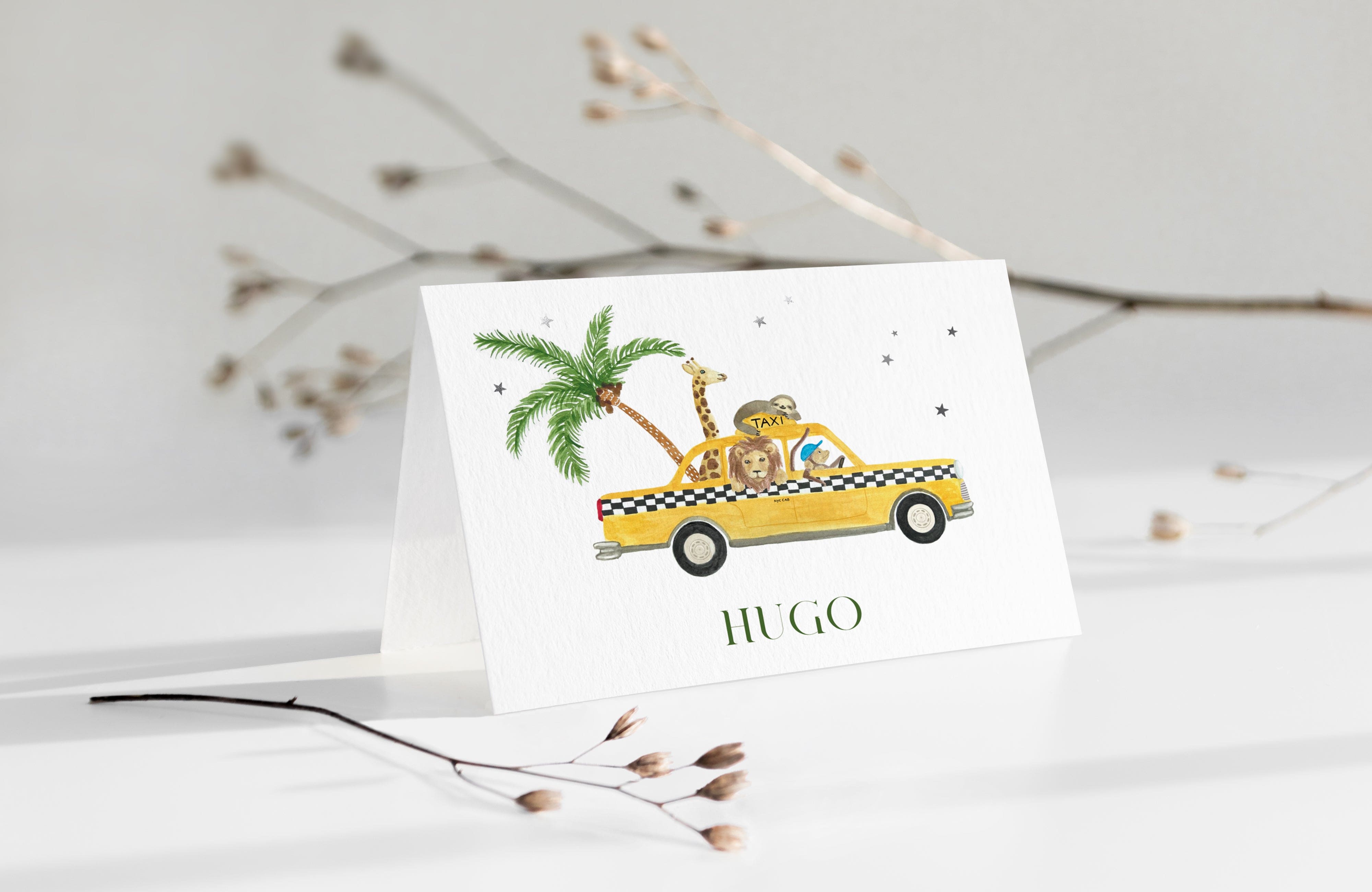 Jungle animals birth card