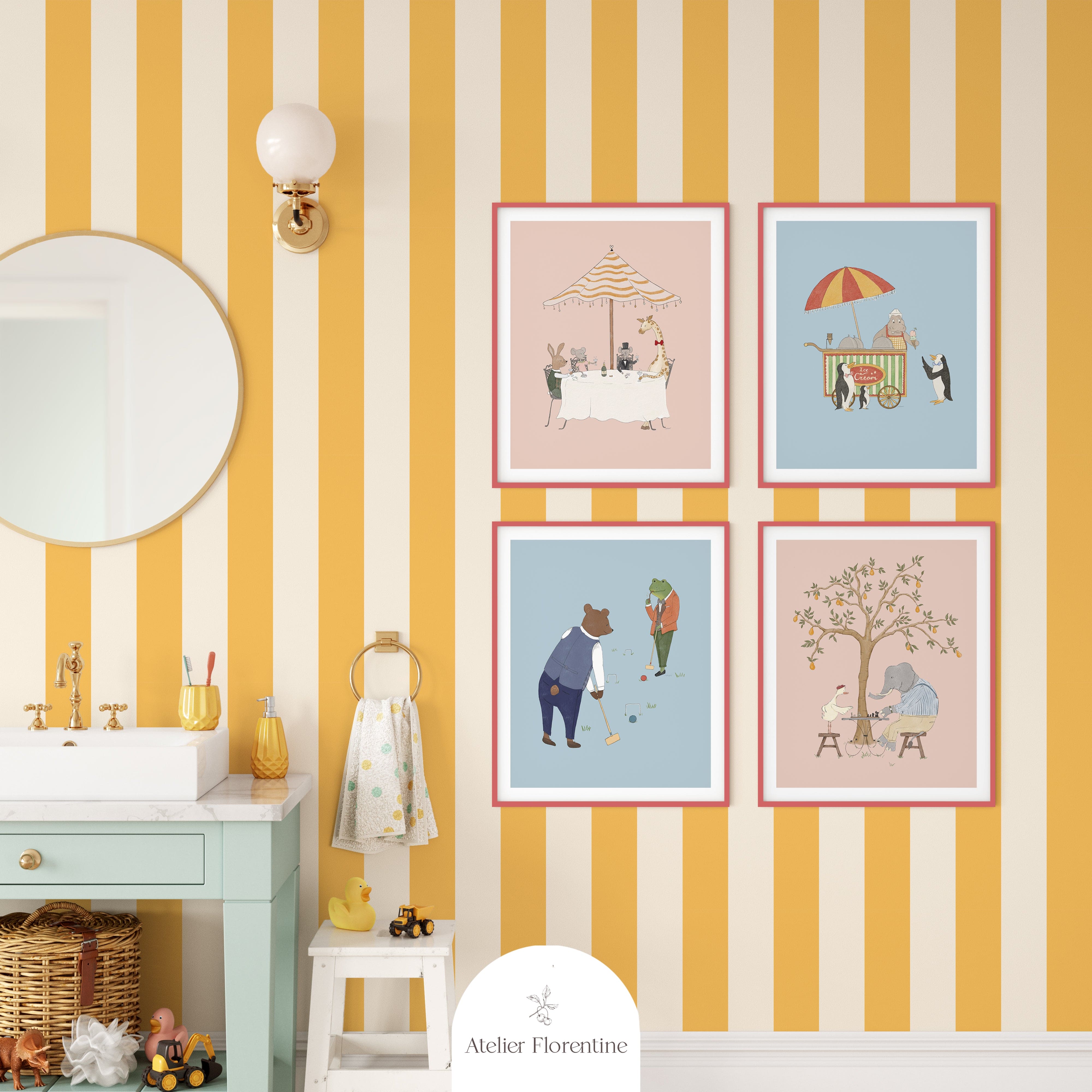 Hand painted Print with croquet game